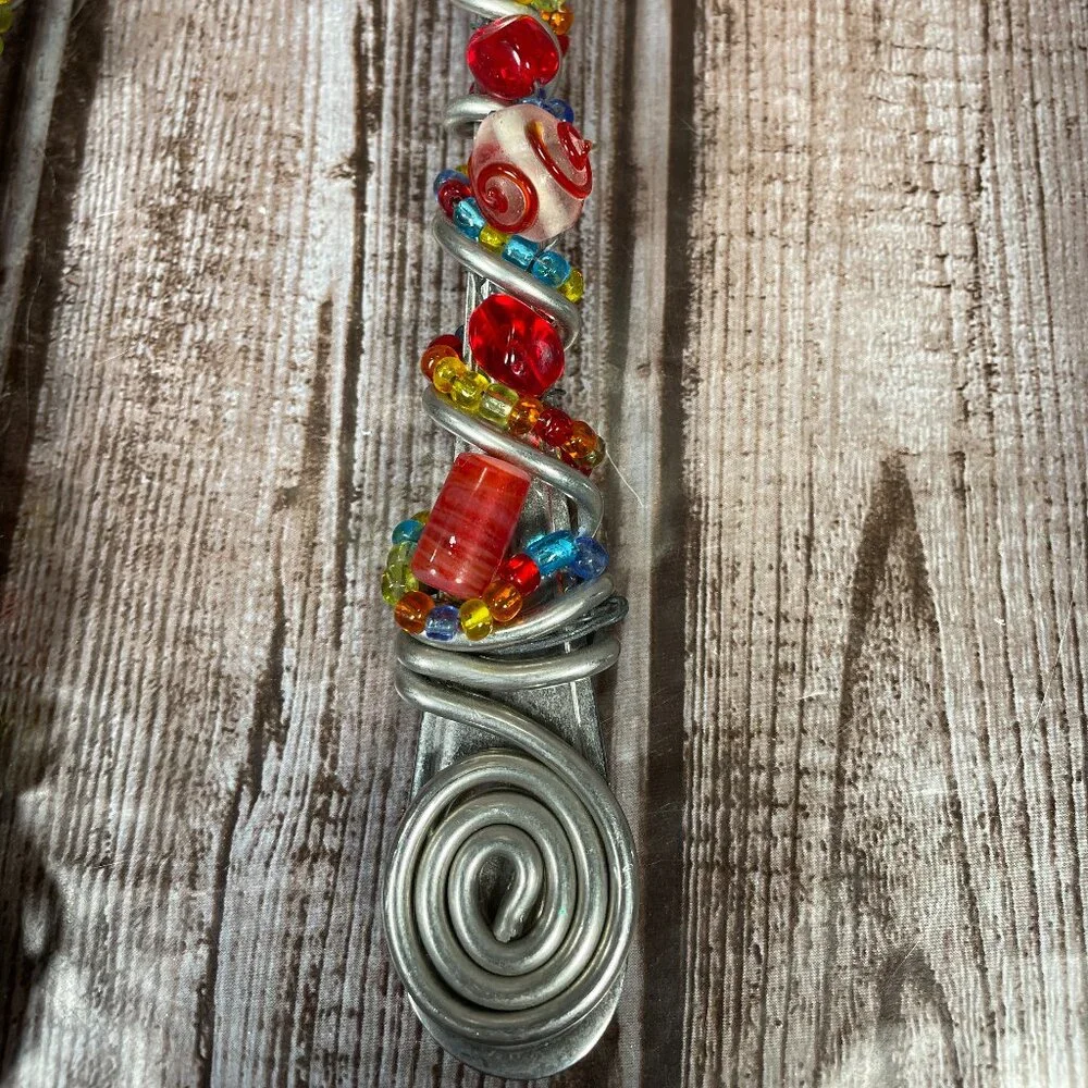 HANDCRAFTED Beaded Artisian Dream Jeweled Serving Spoon & Fork With Glass Stones